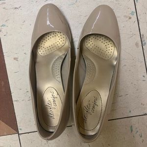 Nude patent leather heels